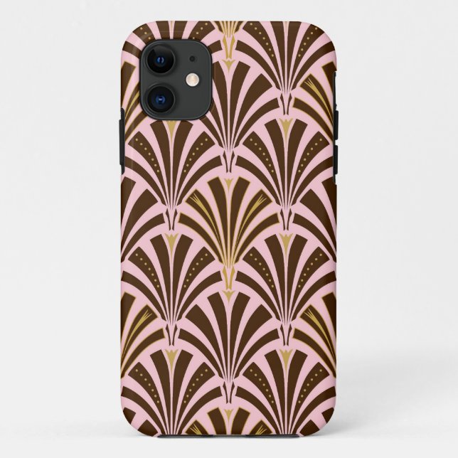Art Deco fan pattern - chocolate on pink Case-Mate iPhone Case (Back)