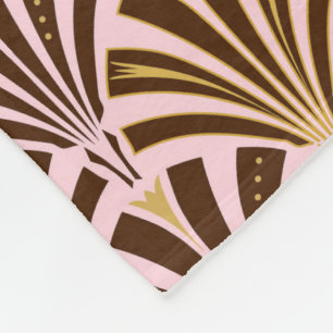 Art Deco fan pattern - chocolate on pink Fleece Blanket
