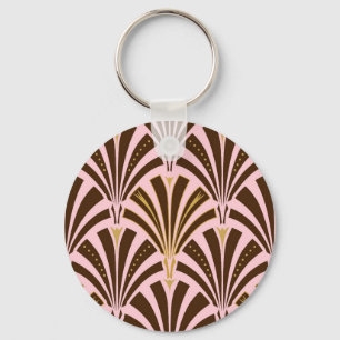 Art Deco fan pattern - chocolate on pink Key Ring