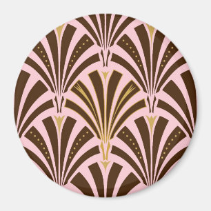 Art Deco fan pattern - chocolate on pink Magnet