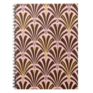 Art Deco fan pattern - chocolate on pink Notebook