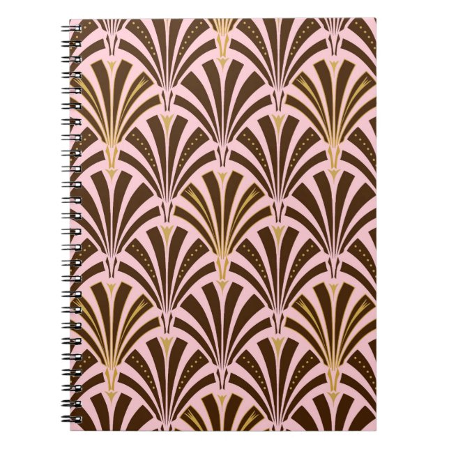 Art Deco fan pattern - chocolate on pink Notebook (Front)