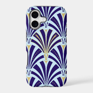 Art Deco fan pattern - cobalt and sky blue