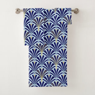 Art Deco Fan Pattern, cobalt and sky blue Bath Towel Set