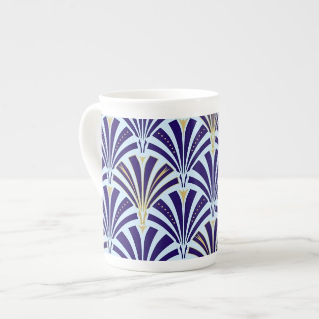 Art Deco fan pattern - cobalt and sky blue Bone China Mug (Front Left)