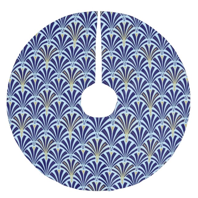 Art Deco fan pattern - cobalt and sky blue Brushed Polyester Tree Skirt (Front)