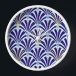 Art Deco fan pattern - cobalt and sky blue Clock<br><div class="desc">Digital reproduction of a classic,  Art Deco wallpaper,  fan pattern - cobalt blue on light sky blue,  embellished with gold</div>