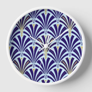 Art Deco fan pattern - cobalt and sky blue Clock