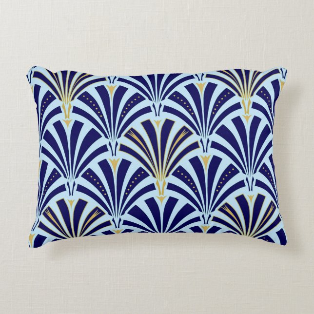 Art Deco fan pattern - cobalt and sky blue Decorative Cushion (Front)