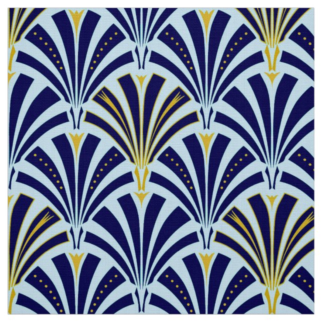 Art Deco fan pattern - cobalt and sky blue Fabric (Swatch)