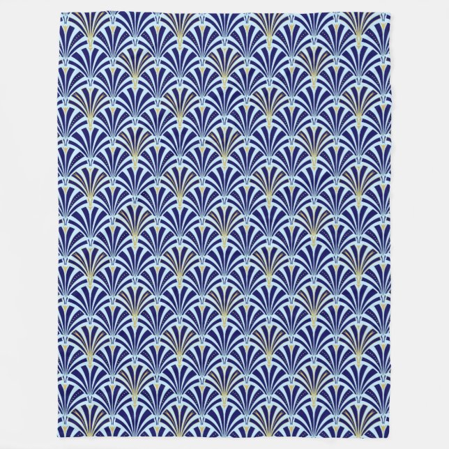 Art Deco fan pattern - cobalt and sky blue Fleece Blanket (Front)