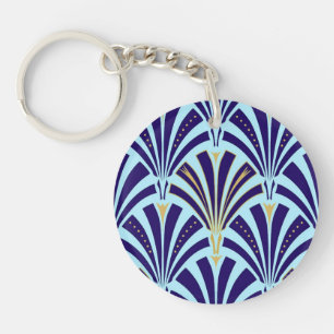 Art Deco fan pattern - cobalt and sky blue Key Ring
