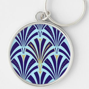 Art Deco fan pattern - cobalt and sky blue Key Ring