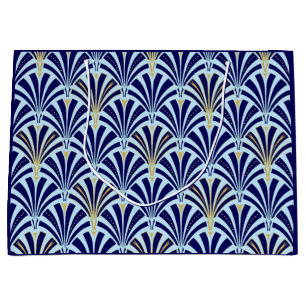 Art Deco fan pattern - cobalt and sky blue Large Gift Bag