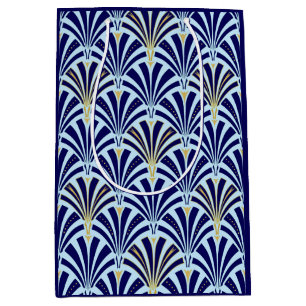 Art Deco fan pattern - cobalt and sky blue Medium Gift Bag