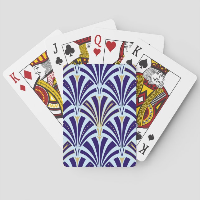 Art Deco fan pattern - cobalt and sky blue Playing Cards (Back)