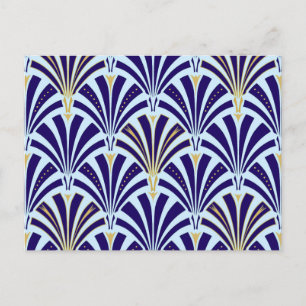 Art Deco fan pattern - cobalt and sky blue Postcard