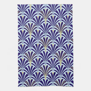 Art Deco fan pattern - cobalt and sky blue Tea Towel