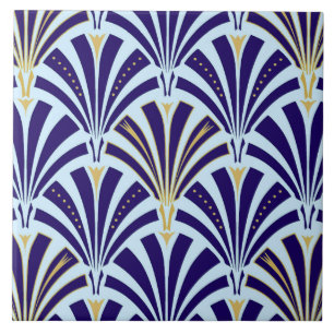 Art Deco fan pattern - cobalt and sky blue Tile