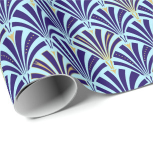 Art Deco fan pattern - cobalt and sky blue Wrapping Paper