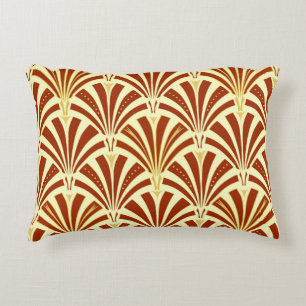 Art Deco fan pattern - copper on yellow Decorative Cushion