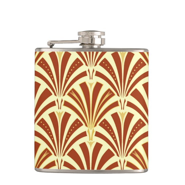 Art Deco fan pattern - copper on yellow Hip Flask (Front)