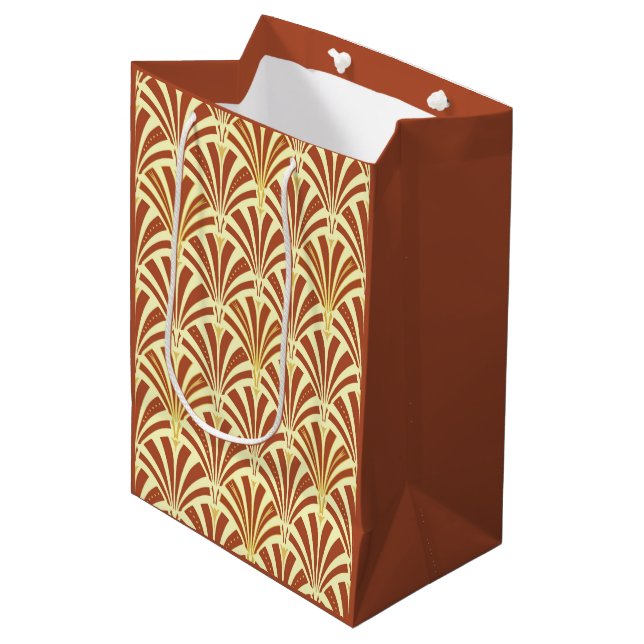 Art Deco fan pattern - copper on yellow Medium Gift Bag (Front Angled)
