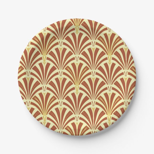 Art Deco fan pattern - copper on yellow Paper Plate (Front)