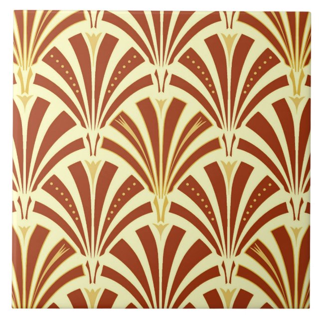 Art Deco fan pattern - copper on yellow Tile (Front)
