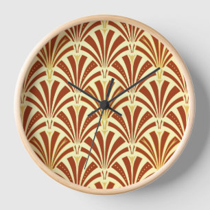 Art Deco fan pattern - copper on yellow Wall Clock