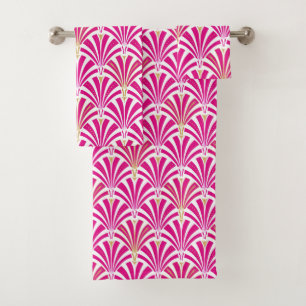 Art Deco Fan Pattern, fuchsia pink Bath Towel Set