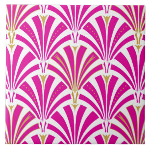 Art Deco fan pattern - fuchsia pink Ceramic Tile