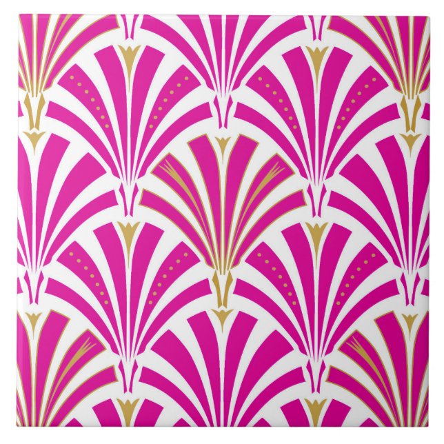 Art Deco fan pattern - fuchsia pink Ceramic Tile (Front)