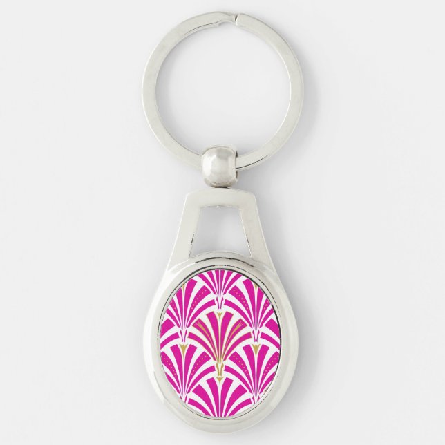 Art Deco fan pattern - fuchsia pink Key Ring (Front)