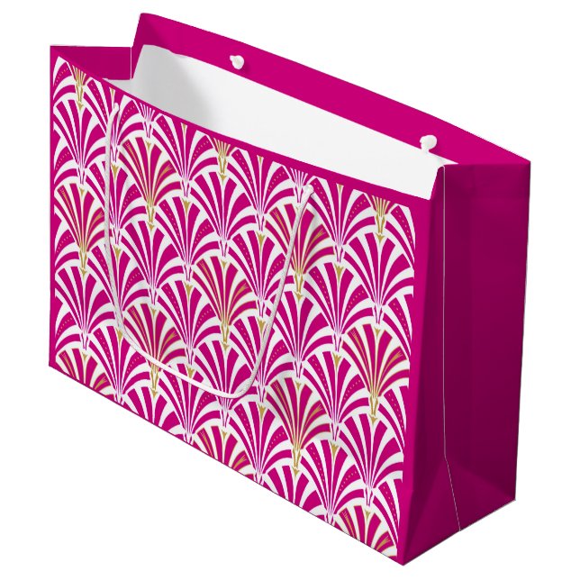 Art Deco fan pattern - fuchsia pink Large Gift Bag (Front Angled)