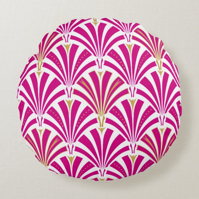 Art Deco fan pattern - fuchsia pink Round Cushion (Front)