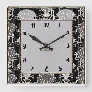 Art Deco Fan Pattern - Grey and Black Square Wall Clock