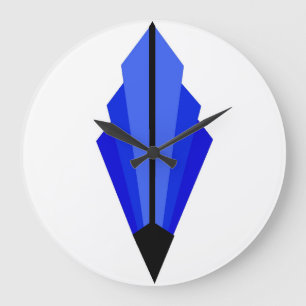Art Deco Fan Pattern in Dark Blue and Black Large Clock