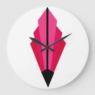 Art Deco Fan Pattern in Deep Pink and Raspberry La Large Clock