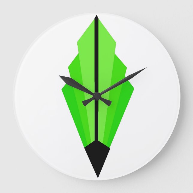 Art Deco Fan Pattern in Lime / Green Large Clock (Front)