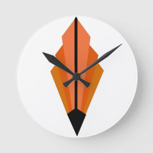 Art Deco Fan Pattern in orange Round Clock