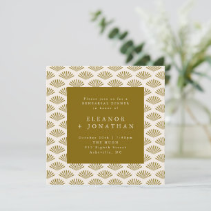 Art Deco Fan Pattern Ivory Gold Rehearsal Dinner Invitation