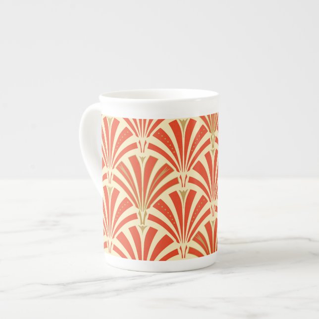 Art Deco fan pattern - mandarin orange Bone China Mug (Front Left)
