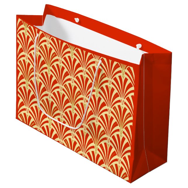 Art Deco fan pattern - mandarin orange Large Gift Bag (Front Angled)