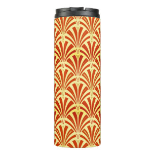 Art Deco Fan Pattern, Mandarin Orange  Thermal Tumbler