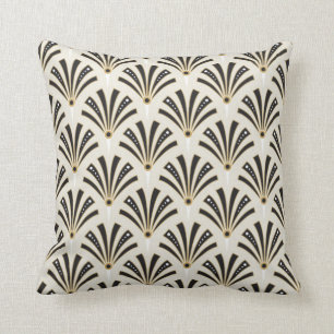 Art Deco Fan Pattern on Cream 2 Cushion