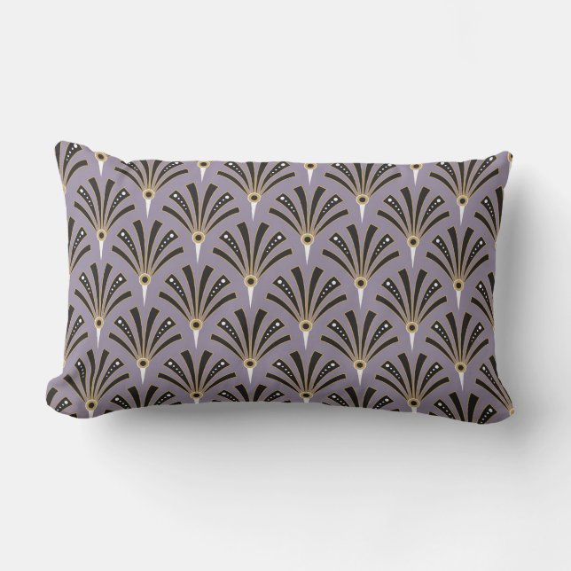 Art Deco Fan Pattern on Lavender Lumbar Cushion (Front)