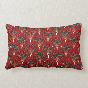 Art Deco Fan Pattern on Red Lumbar Cushion