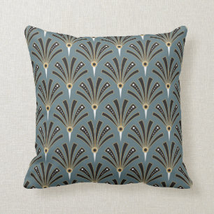 Art Deco Fan Pattern on Smoke Blue 2 Cushion