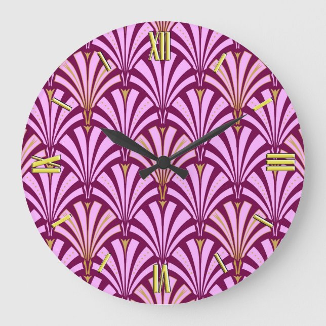 Art Deco fan pattern - orchid and purple Large Clock (Front)